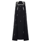 Beaded Lanyard Shawl Sleeve And Floor Long Dress