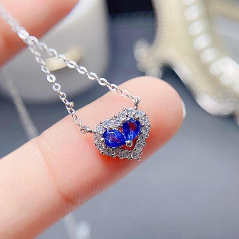 Natural Sapphire Pendant Heart Necklace