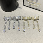 Niche New Arrival Sparkling Diamond Bow Tassel Earrings